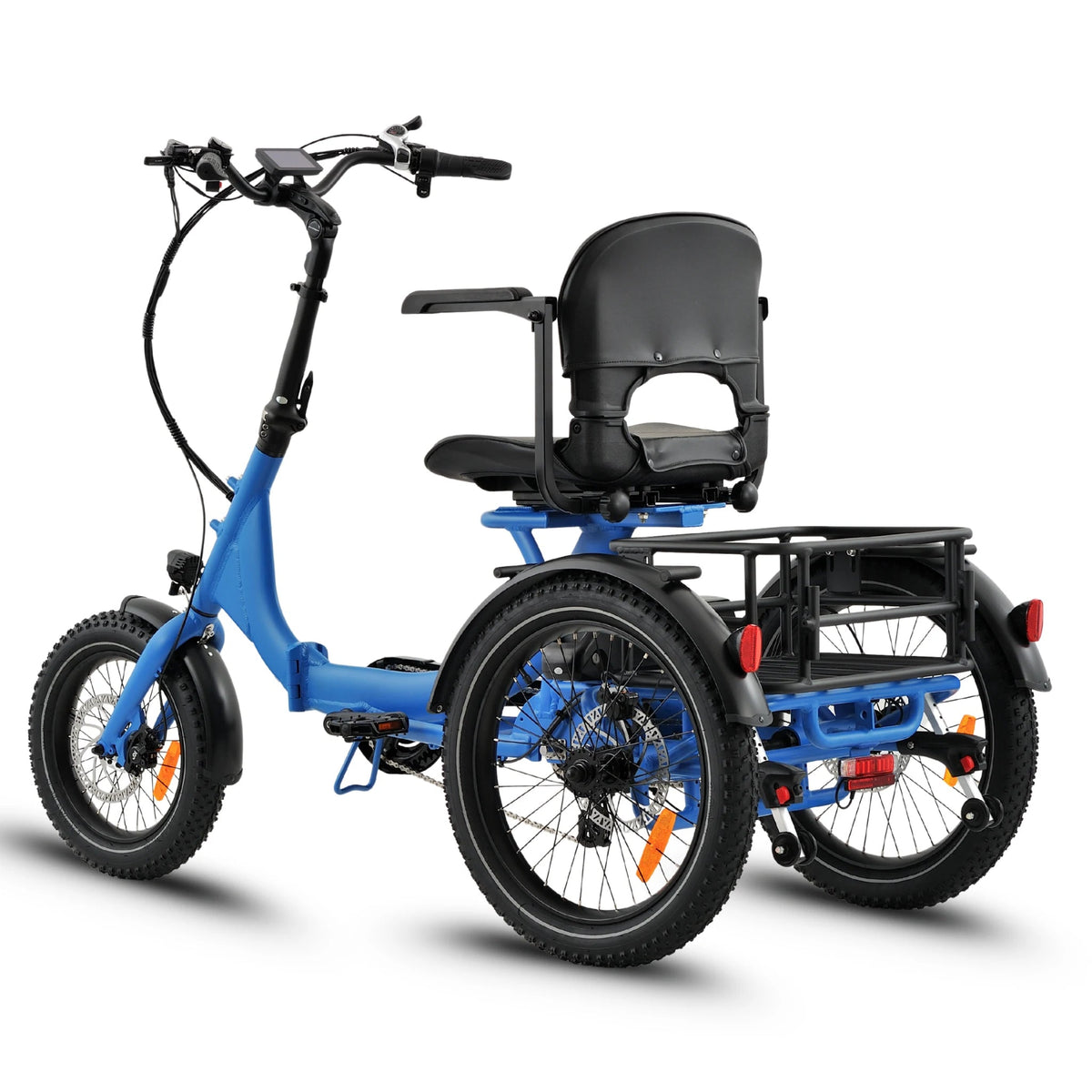 Ridewave Platypus electric trike sky blue, three-quarter rear view