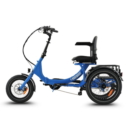 Ridewave Platypus electric trike sky blue, three-quarter side view