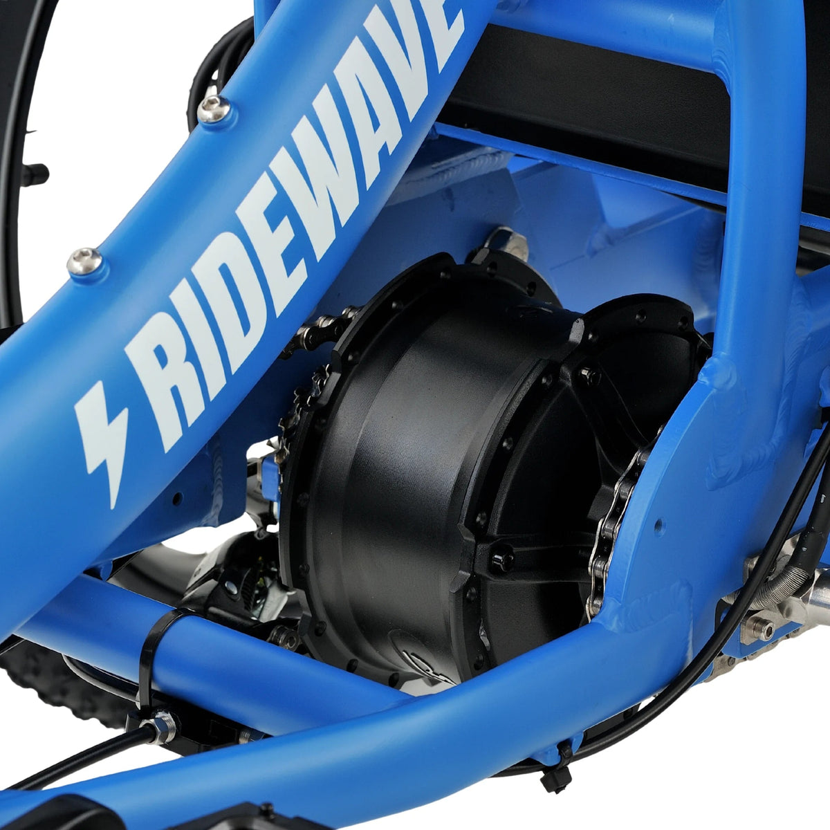 Ridewave Platypus electric trike central frame and motor close-up