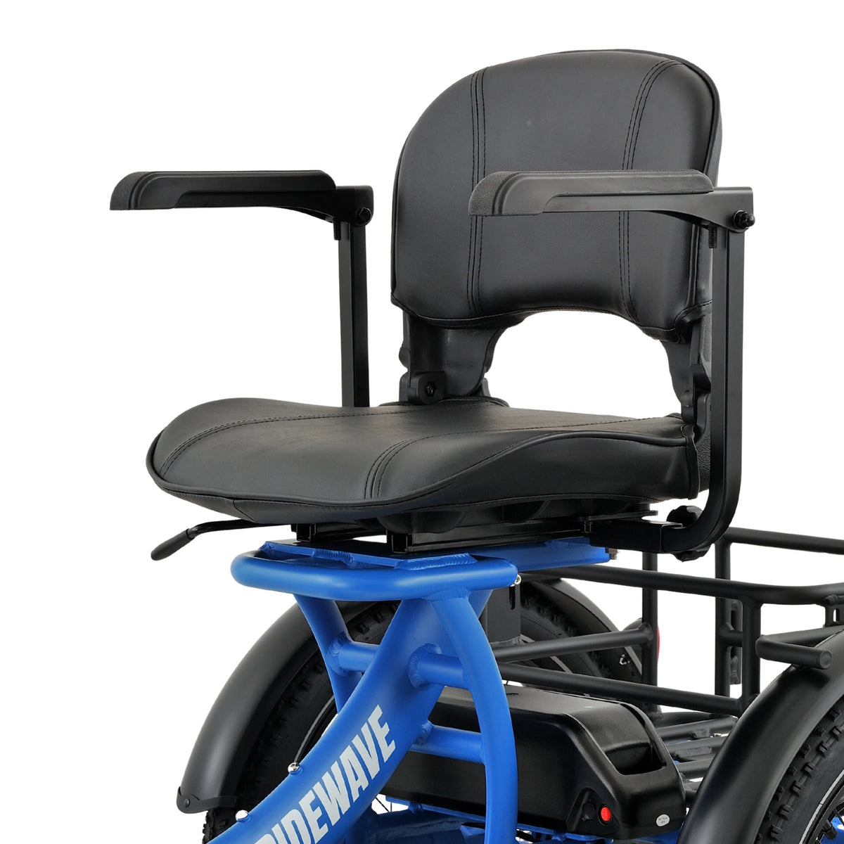 Ridewave Platypus electric trike comfort seat with armrests close-up