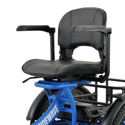 Ridewave Platypus electric trike comfort seat with armrests close-up