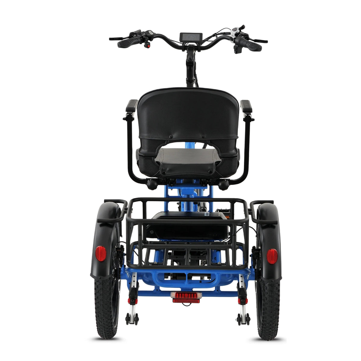 Ridewave Platypus electric trike rear view with cargo basket and tail lights