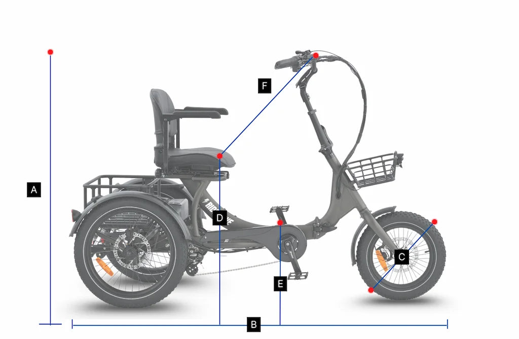 Ridewave Platypus electric trike dimensions diagram