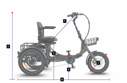 Ridewave Platypus electric trike dimensions diagram
