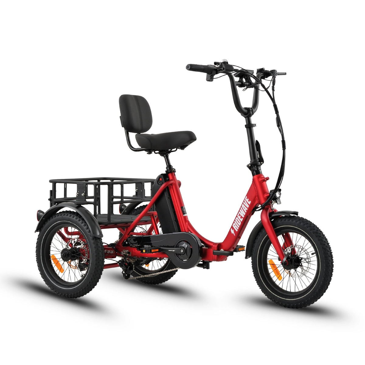 Ridewave Koala electric trike red, three-quarter view