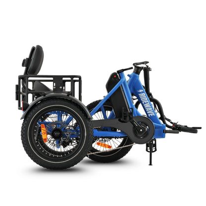Ridewave Koala electric trike folded for storage, side view