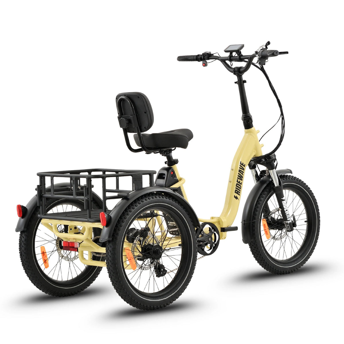 Ridewave Wallaby electric trike cream, three-quarter front view