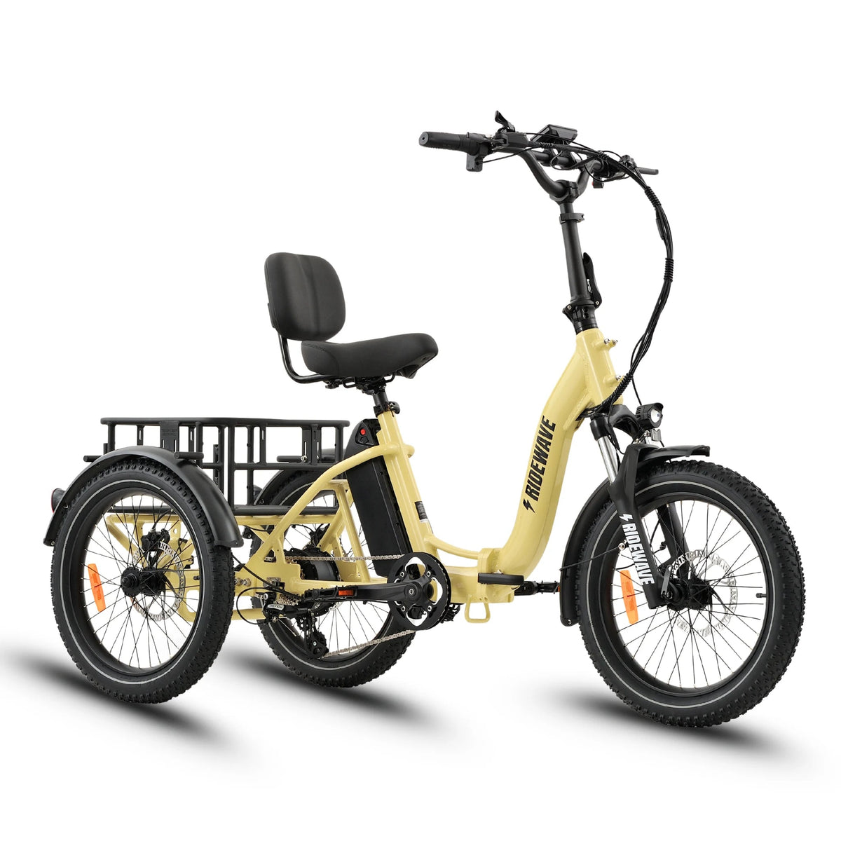 Ridewave Wallaby electric trike cream, three-quarter rear view