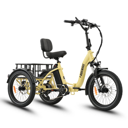 Ridewave Wallaby electric trike cream, three-quarter rear view