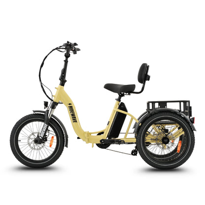 Ridewave Wallaby electric trike cream, three-quarter side view