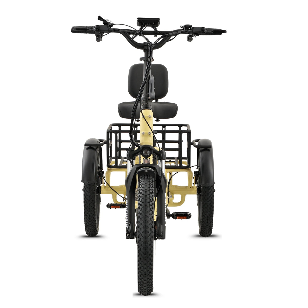 Ridewave Wallaby electric trike front view with upright handlebar and comfort seat