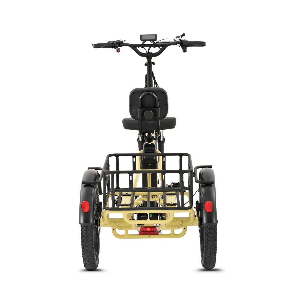 Ridewave Wallaby electric trike rear view with cargo basket and tail lights