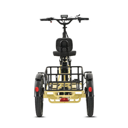 Ridewave Wallaby electric trike rear view with cargo basket and tail lights