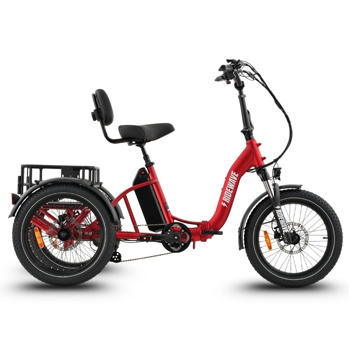 Ridewave Wallaby folding electric trike in red, side view
