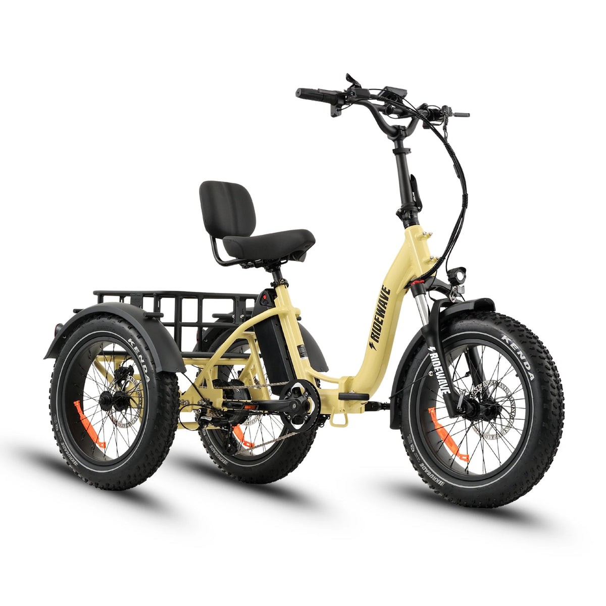 Ridewave Wallaby Plus folding electric trike in cream, side view