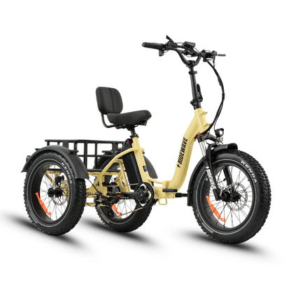 Ridewave Wallaby Plus folding electric trike in cream, side view