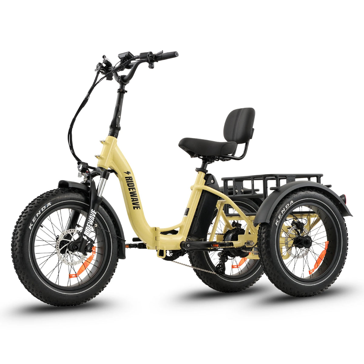 Ridewave Wallaby Plus electric trike cream, three-quarter view