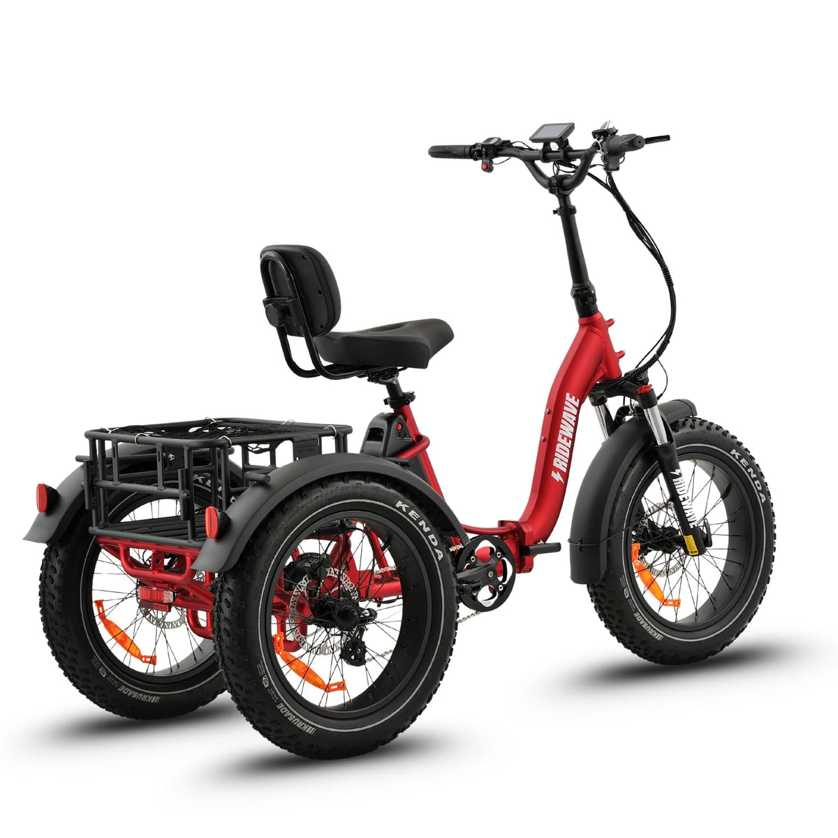 Ridewave Wallaby Plus electric trike red, three-quarter rear view