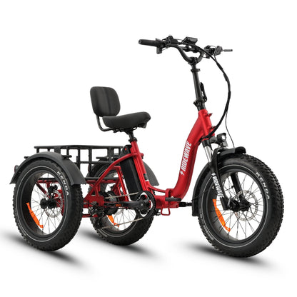 Ridewave Wallaby Plus electric trike red, three-quarter front view