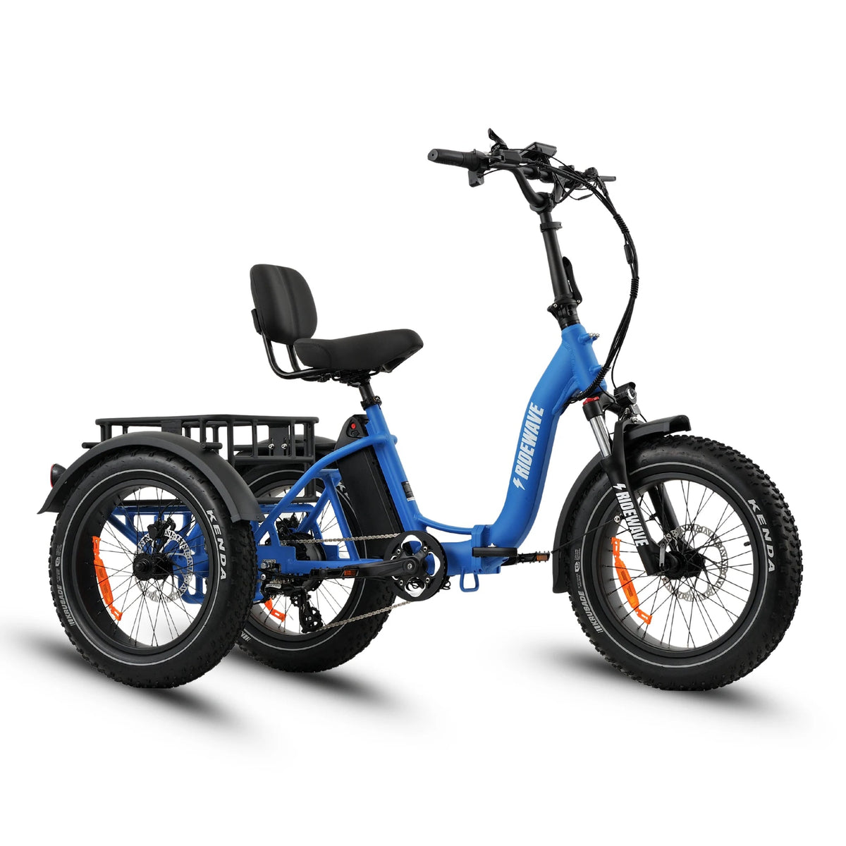 Ridewave Wallaby Plus electric trike sky blue, three-quarter view