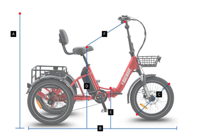Ridewave Wallaby electric trike dimensions diagram